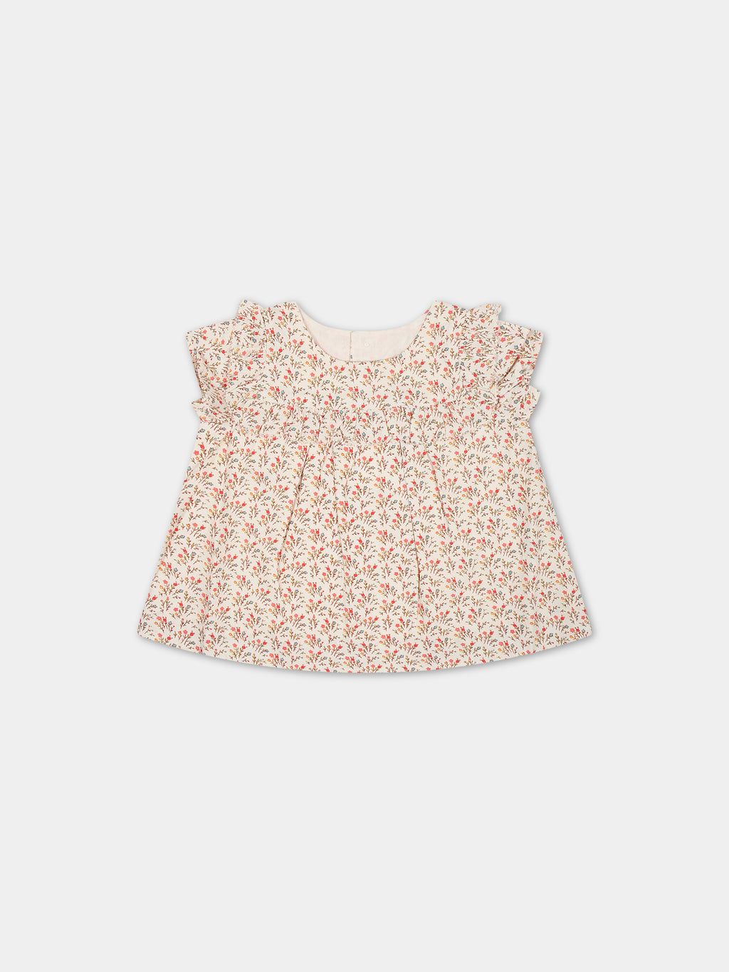 Beige top for baby girl with all-over floral pattern